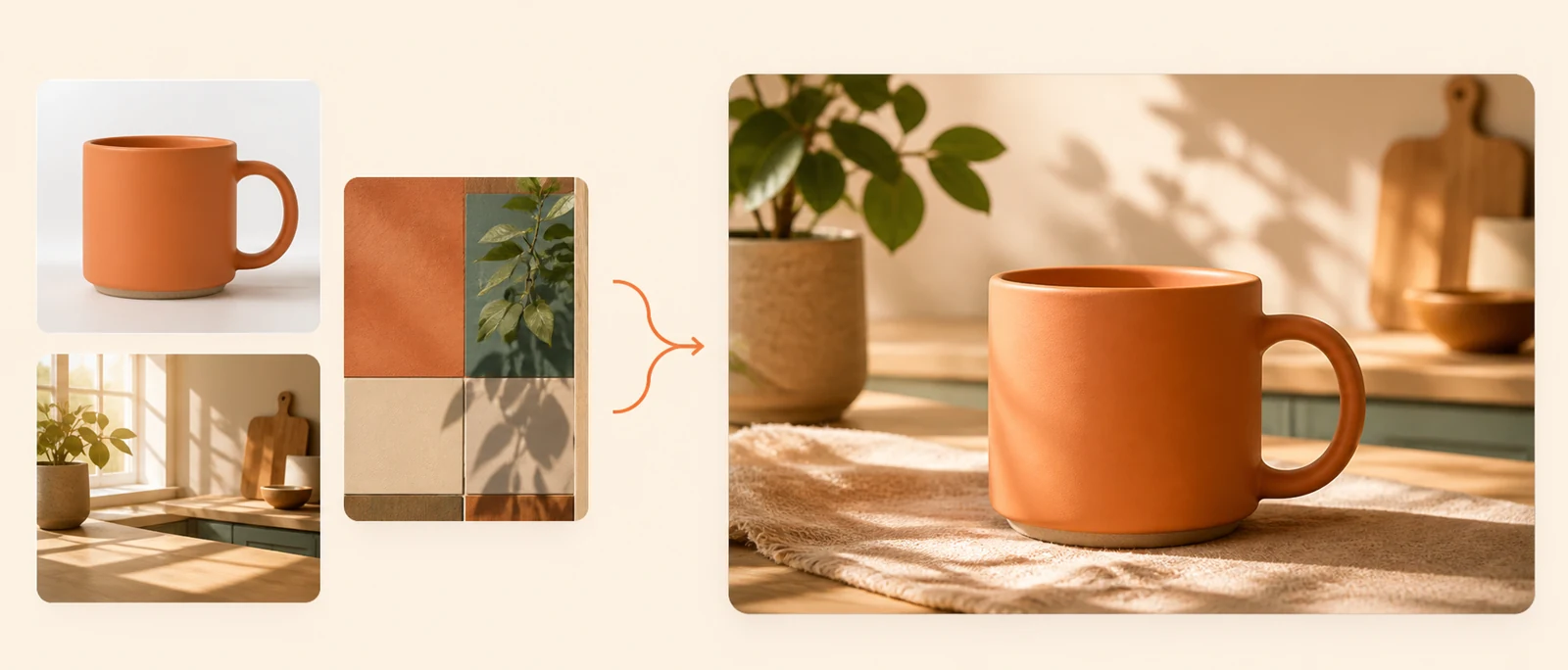 Reference images combined into one lifestyle product scene.