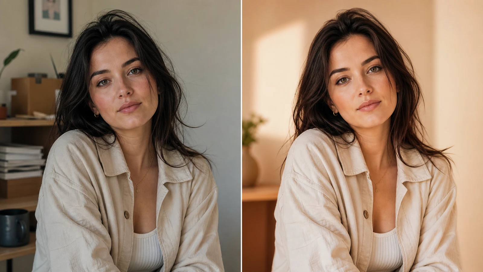 Portrait editing example with adjusted lighting and a simpler background.